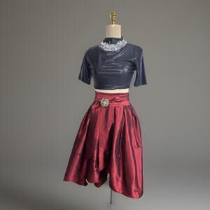 Cemi Ceri | Vintage Inspired Red Taffeta Skirt | Fit And Flare | Gothic Glam